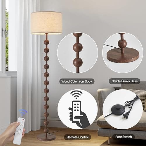 Fetason Modern Dimmable Floor Lamp with Remote Control for Living Room Bedroom, Red Wood Pattern Tall Standing Lamp Light for Home Office Dining Room with Fabric Shade thumbnail 3