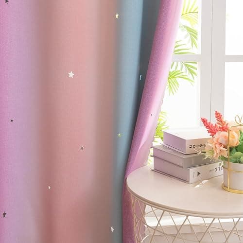 Yancorp Curtains for Girls Bedroom Kids Room Curtain Colorful Window Nursery Curtain 96 inches Length Room Darkening Grommet 2 Layers (Pink Purple, W52 X L96) - Pink Purple Green - 52"W x 96"L (Pack of 1) thumbnail 4