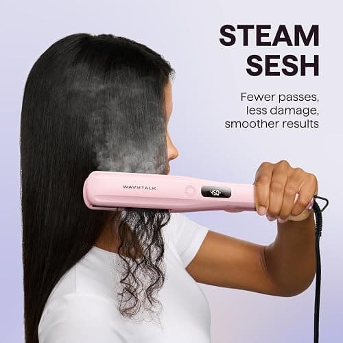 Wavytalk Steam Sesh Hair Straightener, Steam Reduces Damage, Nourishes Hair, and Expedites Straightening, 1.38'' Nano Titanium Flat Iron with Detachable Comb for Silk Press Smoothing & Blowout, Pink thumbnail 2