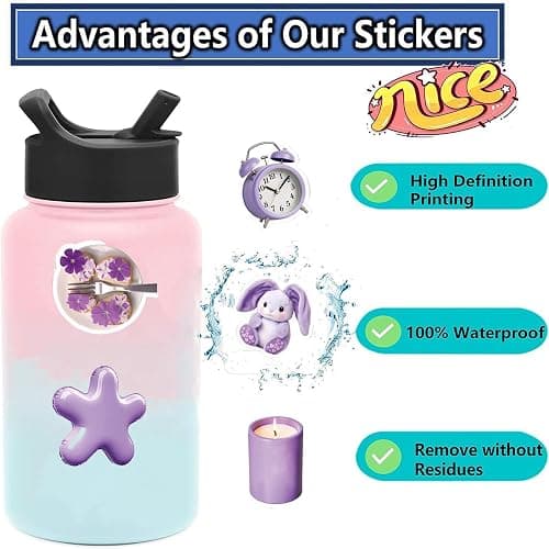 Aesthetic Purple Stickers for Water Bottle,56pcs Cute Aesthetic Stickers for Kids Girls Teens,Waterproof Vinyl Decals for Laptop Journal Scrapbooking Party Favors(Purple) thumbnail 3
