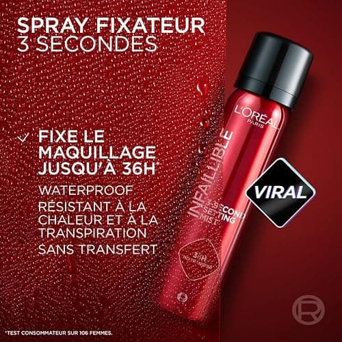 L'Oréal Paris - Spray Fixateur de Maquillage - Waterproof - Sans Transfert - Formule Légère - Non Collant - Résistant à l'Eau et à la Transpiration - Tenue Jusqu'à 36h - Infaillible - Format XL 150 ml thumbnail 3