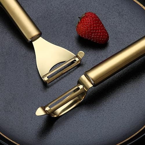 Gold Potato Vegetable Peeler, Kyraton Stainless Steel Apple Fruit Veggie Peeler with Gold Titanium Plating, Peelers for Kitchen Ergonomic Non Slip Handle,Set of 2 thumbnail 3