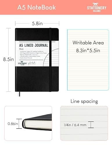 STATIONERY ISLAND A5 Lined Notebook, Journal Lined Hardcover with 120gsm Premium Thick Paper, 180 Pages Hardback Ruled Journal Notebook for Writing, Working, Study, Planning, Diary, Journaling thumbnail 3