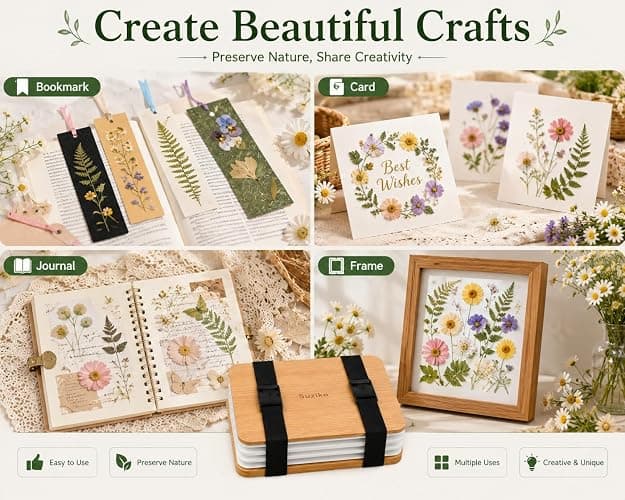 Suziko Professional Flower Press Kit 6 Layers 6.3 x 8.3 inch, Flower Pressing Kit for Adults Kids, Leaf Press,Great Gift Valentine's Day thumbnail 7