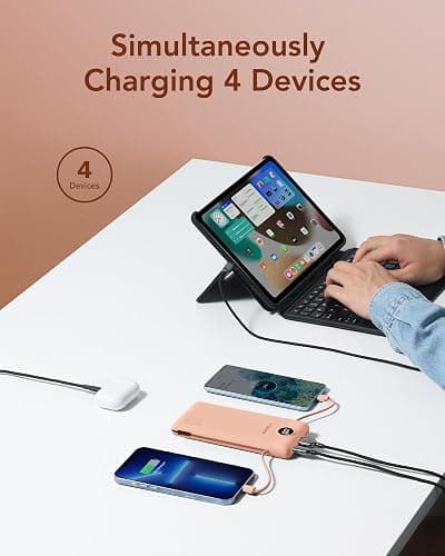 VEGER Portable Charger with Built-in AC Plug and Cables, All in One 10000mAh Ultra Slim Power Bank Travel Essentials, Fast Charging Battery Pack Compatible with iPhone, Samsung, More(Dark Pink) thumbnail 5