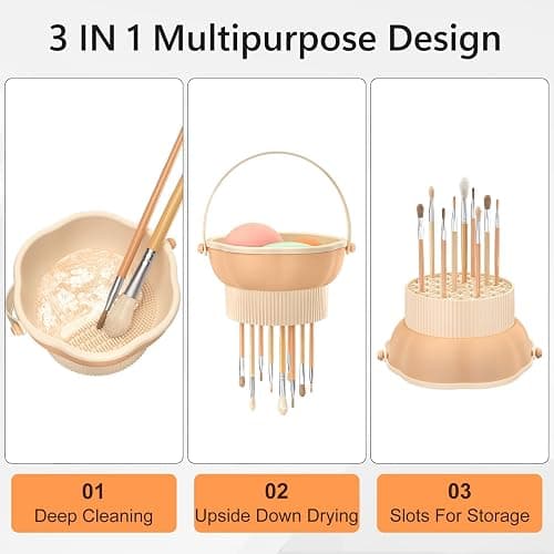 senbowe 3 in 1 Makeup Brush Cleaner Mat, Silicone Makeup Brush Cleaner Bowl Cosmetic Brushes Cleaning Pad Tool Organizer for Storage and Air Drying, Make Up Brush Washing Tool for Sponge thumbnail 2