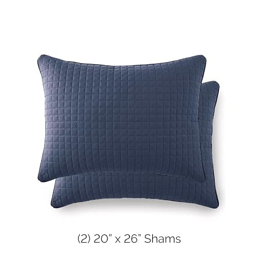 Southshore Fine Living, Inc. Blue Pillow Shams Standard Size 20"x26", Decorative Pillow Covers Queen Size Set of 2, Quilted to Match Full/Queen Quilt Set, Dark Blue thumbnail 2