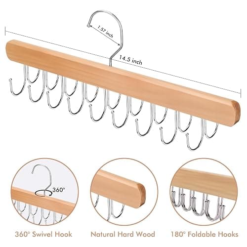 NECAMOCU 2 Pack Bra Hanger for Closet Organizer, Premium Wooden Tank Top Hangers with 36 Foldable Hooks, 360° Rotating Design, Space Saving Storage for Tank Tops, Bras, Scarves and More thumbnail 4