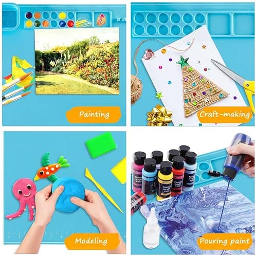 SHNOKER Silicone Craft Mat 21.7"x17.7" Super Large Silicone Painting Mat with 1 Magnetic Cup and Color Palette for Kids and Artist (Blue) thumbnail 5