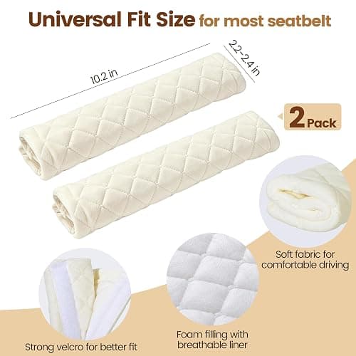 Amooca Soft Auto Seat Belt Cover Seatbelt Shoulder Pad Cushions 2 PCS for a More Comfortable Driving Universal Fit for All Cars and Backpack Off White thumbnail 3