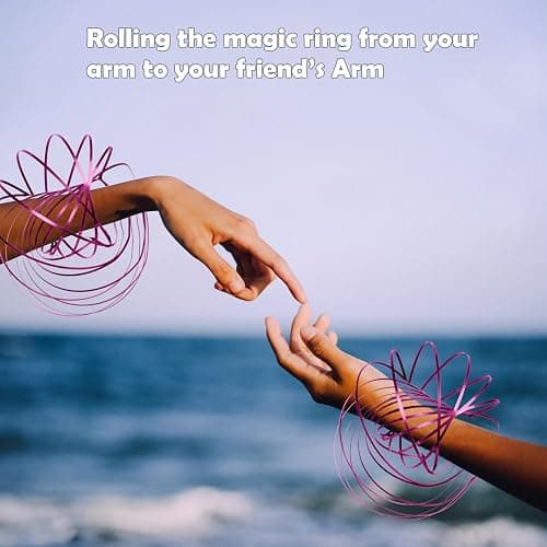 YOFOBU 6 Pack Rose Pink Flow Spinner Ring, Magic Spring Arm Flow Sculpture, Colored Kinetic Interactive Stress Relief Rings, Festival Accessories thumbnail 4
