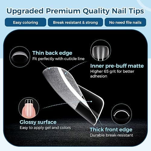 TOMICCA Short Square Nail Tips 510Pcs 15 Sizes Pre-Shaped Acrylic Nails Half Matte Clear Nails Press on Nails for Extension Nail Manicure Home DIY thumbnail 3