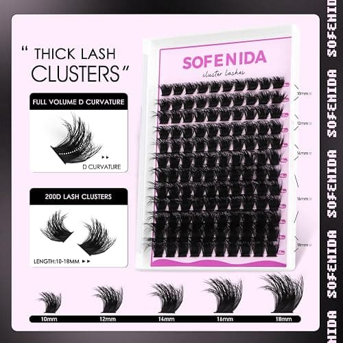 SOFENIDA Lash Clusters Kit Thick 200D Lash Extension Kit 10-18mm Volume Cluster Lashes D Curvature Cluster Eyelash Extensions DIY Lash Extension kit at Home(200D-10-18MIX Thick Kit) thumbnail 4
