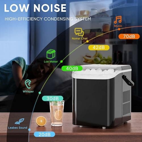 DUMOS Countertop Ice Maker with Handle, 26lbs/24H Portable Ice Machine, 9 Bullet Ice Cubes Ready in 6 Mins, Self-Cleaning, Quiet Compact Ice Maker for Home, Kitchen, RV, Camping, Black thumbnail 7