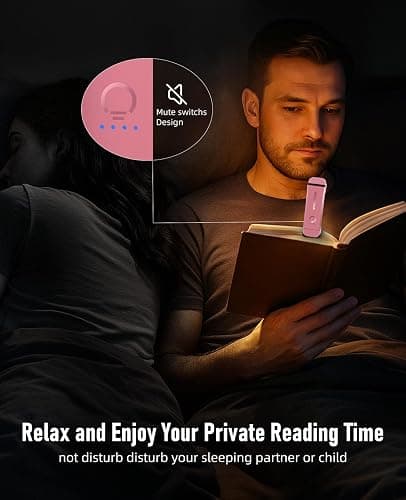 Book Reading Light,2 Pack Silent Touch Books Lamp for Reading in Bed,Rechargeable Clip on Booklight with 3 Amber Color & 7 LEDs Precise Dimming for Night Reading for Book Lovers,Kid,Pink+Purple thumbnail 7