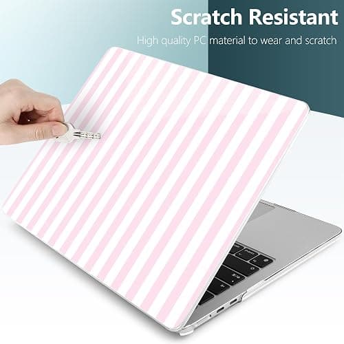 DONGKE for MacBook Air 15 inch Case M5 M4 M3 M2 Chip 2026 2025 2024 2023 Release (Model A3448 A3241 A3114 A2941), Hard Shell Case with Keyboard Cover & Type C Adapter, Pink & White Stripes thumbnail 4