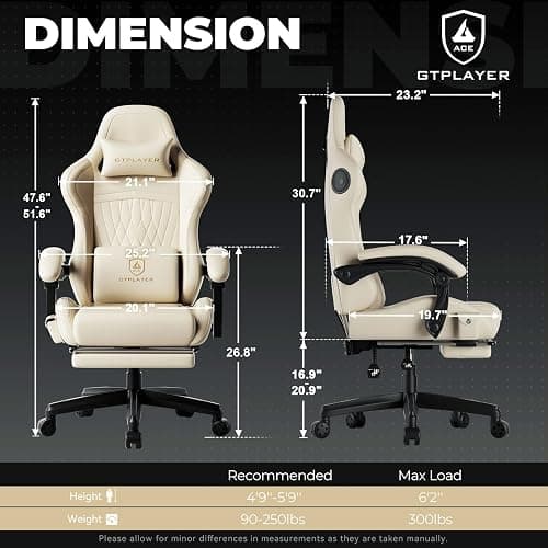 GTPLAYER Gaming Chair with Speakers ACE-PRO, Computer Video Game Chairs with Footrest for Adults, Built-in Speakers, App Support & Bluetooth Control, Ergonomic Reclining Silla, Linkage Armrest, Ivory thumbnail 3