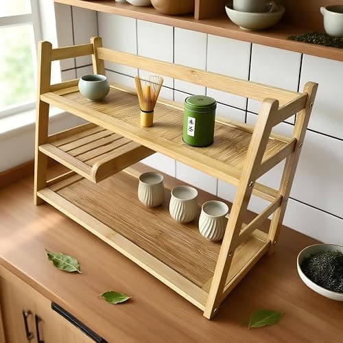 Lnncdsc Bamboo Matcha Station Organizer - Large Capacity 3-Tier Shelf, Easy to Install for Matcha and Coffee Bar Accessories, Perfect for Tea and Coffee Enthusiasts.(wood, large) thumbnail 7