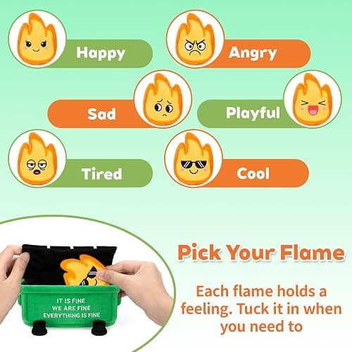 Dalycro Emotional Dumpster Plush – Funny Dumpster Desk Accessories with 6 Fire Plushies, Cute Stuffed Doll Gift for Women Coworkers Office Decor (Green) thumbnail 4