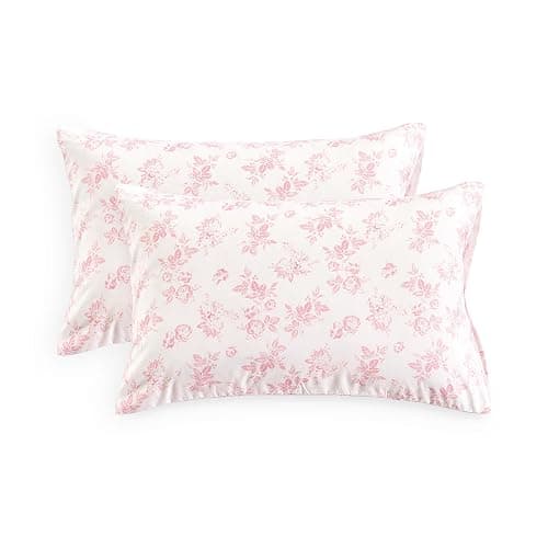 Wake In Cloud - Cottagecore Pillow Cases, Floral Shabby Chic Vintage Flower Shabby Chic Coquette Aesthetic, Set of 2 Soft Pillowcases Pillow Shams Covers, Pink, Standard Size 20x26 Inches - Image 1