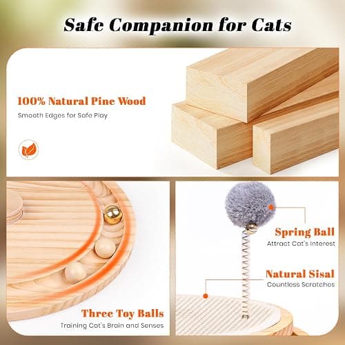 LMUGOOS Cat Scratcher, Cat Natural Sisal Scratching Pad, Kitten Interactive Toy with Ball Track Spring Ball for Chasing Hunting Mental Physical Exercise Puzzle thumbnail 5