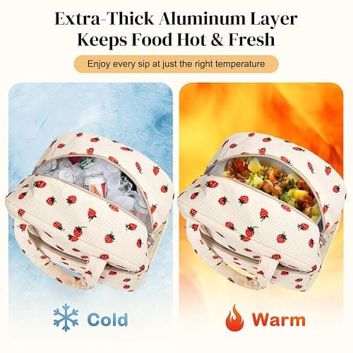 Coobiiya 13L Insulated Lunch Bag for Women & Men, Reusable Corduroy Lunch Tote, Large-Capacity Lunch Box with Leak-Resistant Liner thumbnail 3