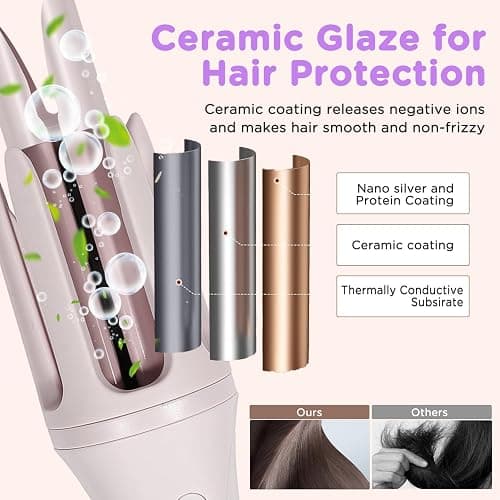 ZZR SEVEN Automatic Curling Iron, 1.5 Inch Hair Curler with 4 Temp. Options, 10S Fast Heating, 2-Way Rotation, 30 Min Auto Shut-Off, Anti-Scald-Tangle for Long Hair, Dual Voltage for Travel (Khaki) thumbnail 5