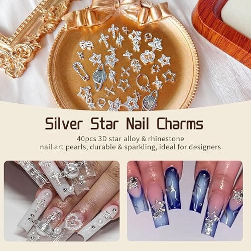 JYNXOR 40 Stück Luxus Zirkon Nagel Charms 3D Legierung Nailart Anhänger Silber Nail Art Metall Schmuck Strasssteine für Schmetterling Herz Schlange Blume Glitzersteine Zubehör thumbnail 4