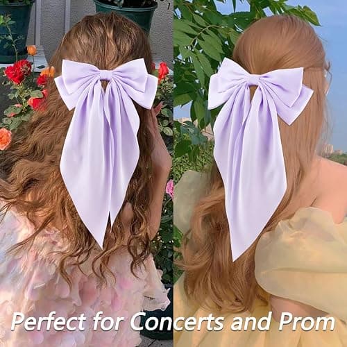 Velscrun Hair Bows for Women Girls Purple Silky Satin Large Coquette Hair Bow Oversized Hair Ribbons Big Hair Bows Clip Long Tail Bowknot Hair Barrettes Halloween Christmas Hair Accessories thumbnail 4