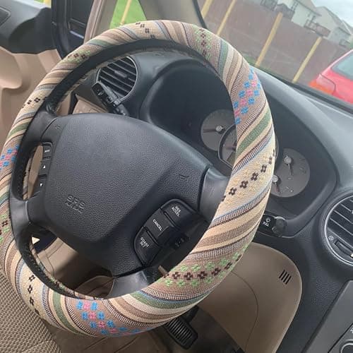 Boho Steering Wheel Cover for Women Men Baja Blanket Enthic Car Steering Wheel Cover Ethnic Car SUV Wheel Protector, Breathable, Anti-Slip, Odorless, Universal Fit 14.5-15 Inch thumbnail 4