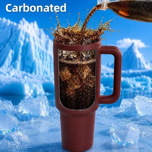 40oz Stainless Steel Insulated Tumbler with Handle & Straw Lid, Notable Red | Double-wall vacuum design, leak-proof lid, Keeps drinks cold & hot, perfect for shopping, commuting, fall travel, camping thumbnail 3