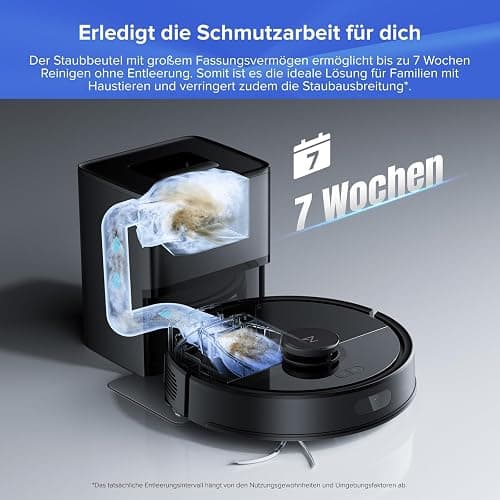 roborock Q7 L5+ Saugroboter mit Wischfunktion, Automatischer Staubentleerung, Dual Anti-Tangle System, 8.000 Pa Saugkraft, LiDAR-Navigation,Wischroboter für Teppich, Tierhaare, APP Steuerung(Schwarz) thumbnail 2