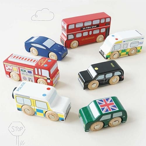 Le Toy Van London Car Set Premium Wooden Toys for Kids Ages 3 Years & Up (TV267), 7-pk - Multicolored thumbnail 6