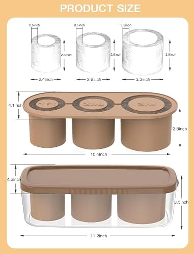 Ice Cube Tray for Tumbler Cup 30Oz-40Oz, 3 Pcs Silicone Cylinder Ice Mold with Lid and Bin for Freezer, Easy Fill and Release Ice Maker for Whiskey, Cocktail BPA-Free (Brown, 40Oz-Type1) thumbnail 2