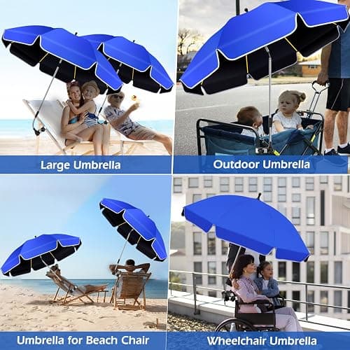 QTREE intelligence 2Pack 48.8 inch Large Beach Umbrella with Clamp Sun Shade for Beach Chair, 360°Adjustable UV Protection Golf Umbrella with Clip for Outdoor Stroller Wheelchair Camping Chair thumbnail 7