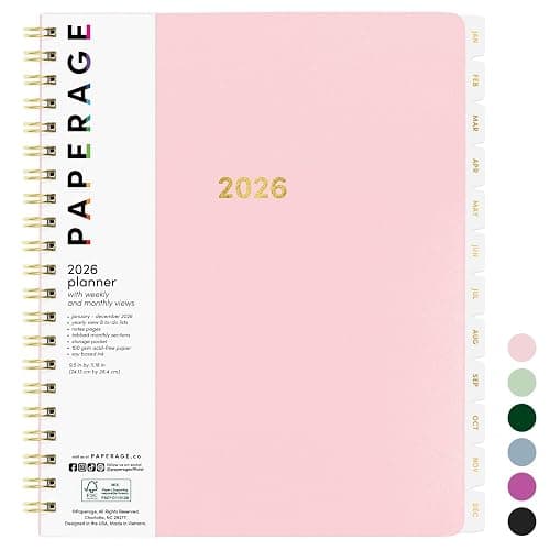 PAPERAGE 2026 Weekly & Monthly Planner, 12 Months (January 2026 - December 2026), 9.2 in x 11.2 in, Spiral Bound 2026 Planner with Weekly, Monthly & Yearly Views, Note Pages & Inner Pocket – Blush - Image 1
