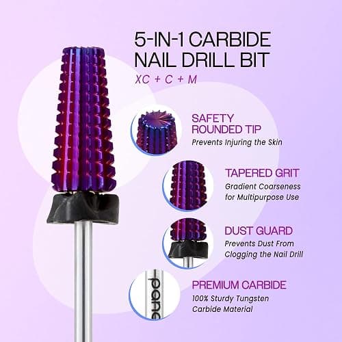 ⭐️⭐️ PANA 3/32" Shank 5-in-1 Nail Carbide Bit - (Triple Coarse - Extra Coarse Grit, Purple) - Two Way Rotate use for Both Left and Right Handed Fast remove Acrylic or Hard Gel Machine thumbnail 6