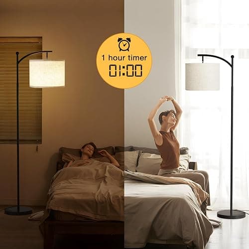 Ambimall 60" Floor Lamp with Remote Control and Stepless Dimmable Bulb, Colors Temperature & Brightness Adjustable, Modern Floor Lamps for Living Room（Beige Shade & Black Pole） thumbnail 5