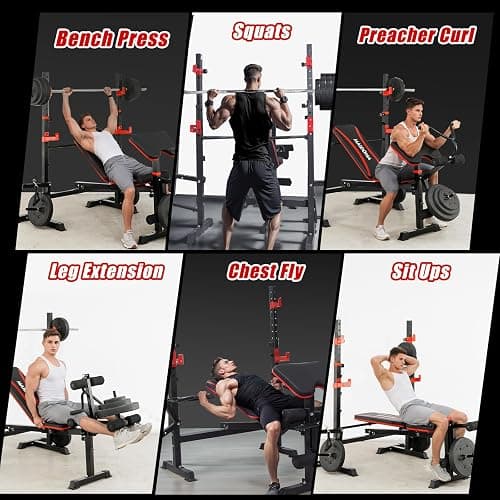 MAIDOMA 1500LBS 8 in 1 Olympic Weight Bench Set with Leg Extension/Curl and Preacher Curl, Bench Press Set and barbell Rack with Safety Bar Catches, Foldable Workout Benches for Home(US Stock) thumbnail 2