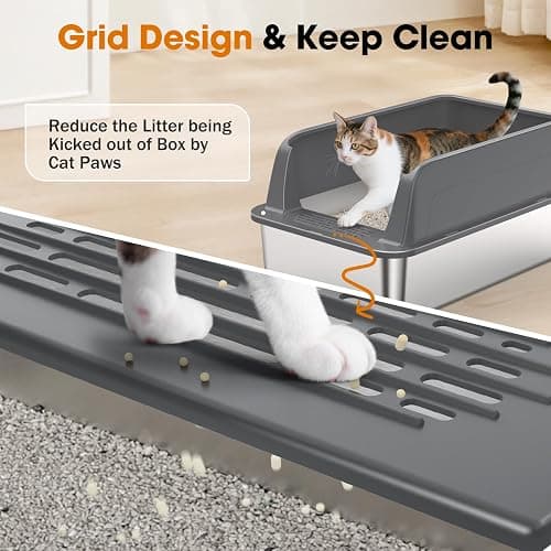 2PACK Stainless Steel Litter Box, Extra Large Litter Boxes for Big Cats, XL Metal Cat Litter Box with Lid High Sides, Anti-Urine Leakage, Non-Sticky, Scoop Included thumbnail 4
