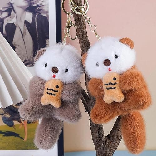 Molishan Otter Keychain Plush Bag Charm for Women Bag, Cute Keychain Ring for Backpacks Car Key thumbnail 6