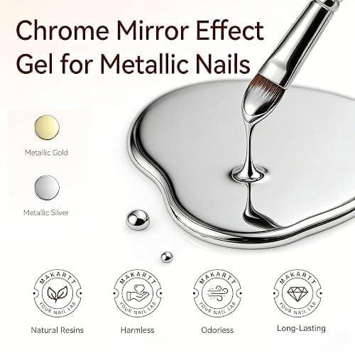Makartt Chrome Gel Nail Polish Set: Metallic Gel Nail Polish, Silver and Gold 3D Metal Painting Gel for Nail Art Soak off UV/LED Glossy Mirror Effect Nail Gel for Home Salon DIY Manicure（2pcs） thumbnail 3