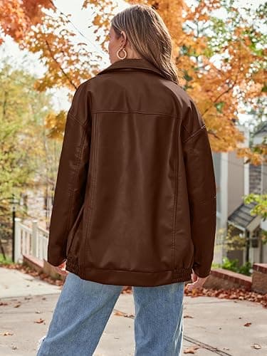 AUTOMET Womens Oversized Leather Jackets Faux Suede Fall Fashion Motorcycle Coats Winter Outfits Clothes Y2k Tops - Small - Caramel thumbnail 4