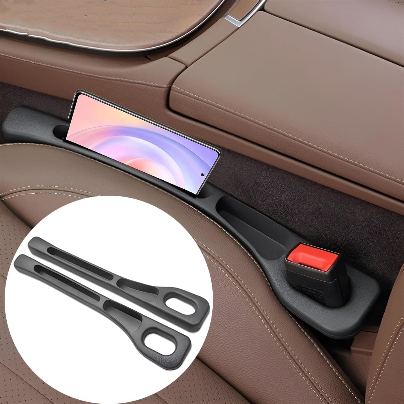 Car Seat Gap Filler of 2, Soft Foam Multifunctional Seat Side Gap Filler with Phone Holder Organizer Fill The Gap Between Seat and Console Stop Things from Dropping Drop Blocker (Black) thumbnail 8