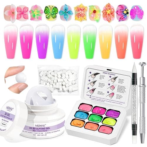 MIZHSE Patting Gel Polish Palette 9 Neon Colors Ombre,White 3D Sculpt Gel - Image 1