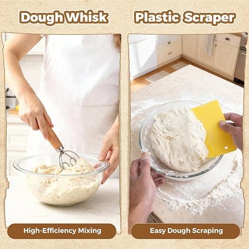 Complete Bread Proofing Basket Kit | All-in-One Set with Banneton(9 in), Sourdough Starter Jar Kit, Bread Lame, Dough Scraper, Whisk, Cutter & Tools thumbnail 5