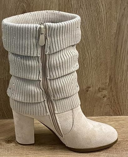 Pogolino Damen Stiefeletten Absatz elegant Glitzer Schnalle Stiefel Herbst Winter High Heels - 38 EU - 569 Beige thumbnail 5