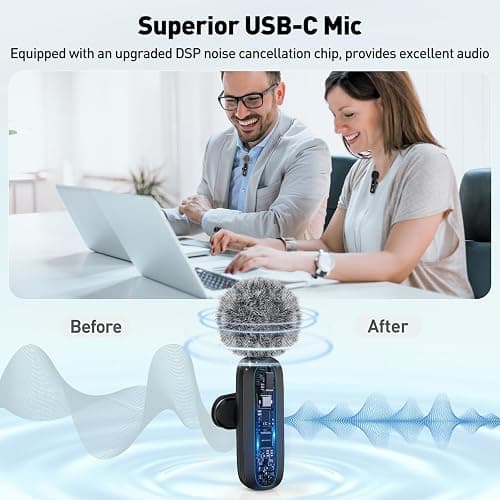 USB C Lavalier Microphone Wireless Mini Mic for Type-C Android Phone/Tablet/PC Video Recording Clip-on Mics with Rotatable Clip&Denoise Recording, Ideal for Vlog Tiktok Youtube Podcast Content Creator - Black Mic for USB C thumbnail 2