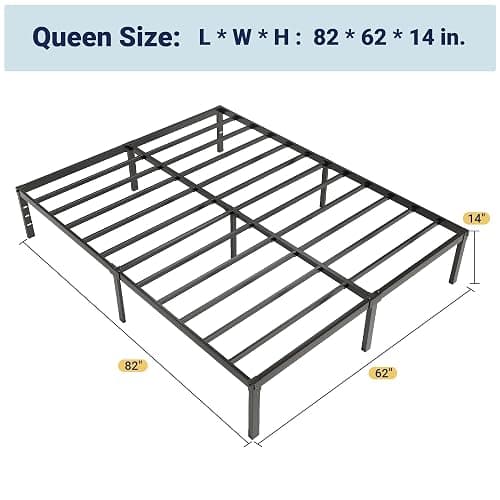 Allewie Queen Bed Frame, 14 inch Metal Platform Beds with Storage Space, No Box Spring Needed and Easy Assembly, Black thumbnail 2