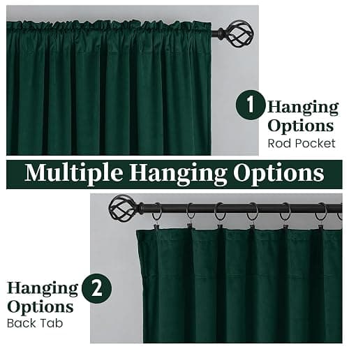 SimpleHome Dark Green Velvet Curtains 96 Inches for Living Room,Rod Pocket Luxury Blackout Velvet Curtains Thermal Insulated 2 Panels Room Darkening Drapes,W40 x L96 thumbnail 3